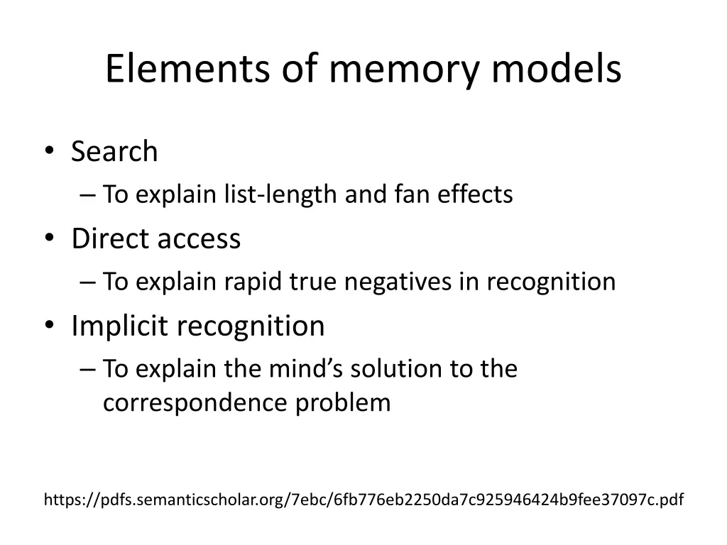 elements of memory models