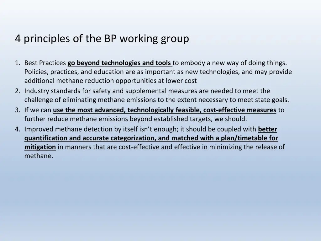 4 principles of the bp working group