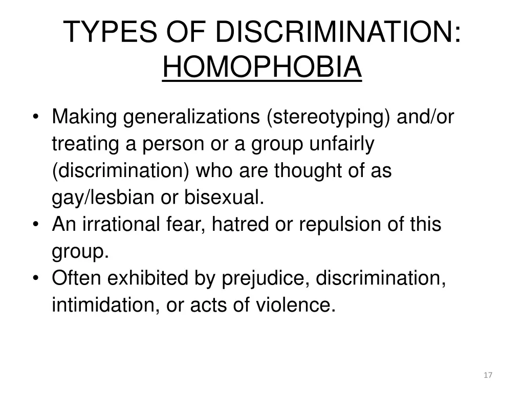 types of discrimination homophobia