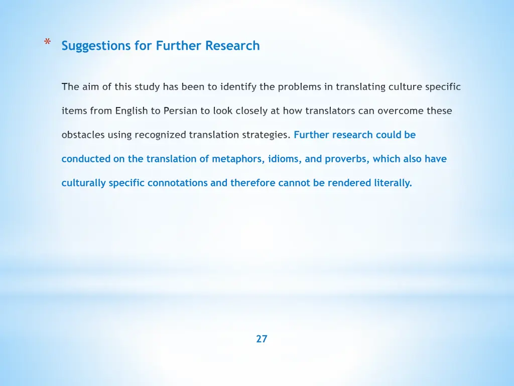 suggestions for further research