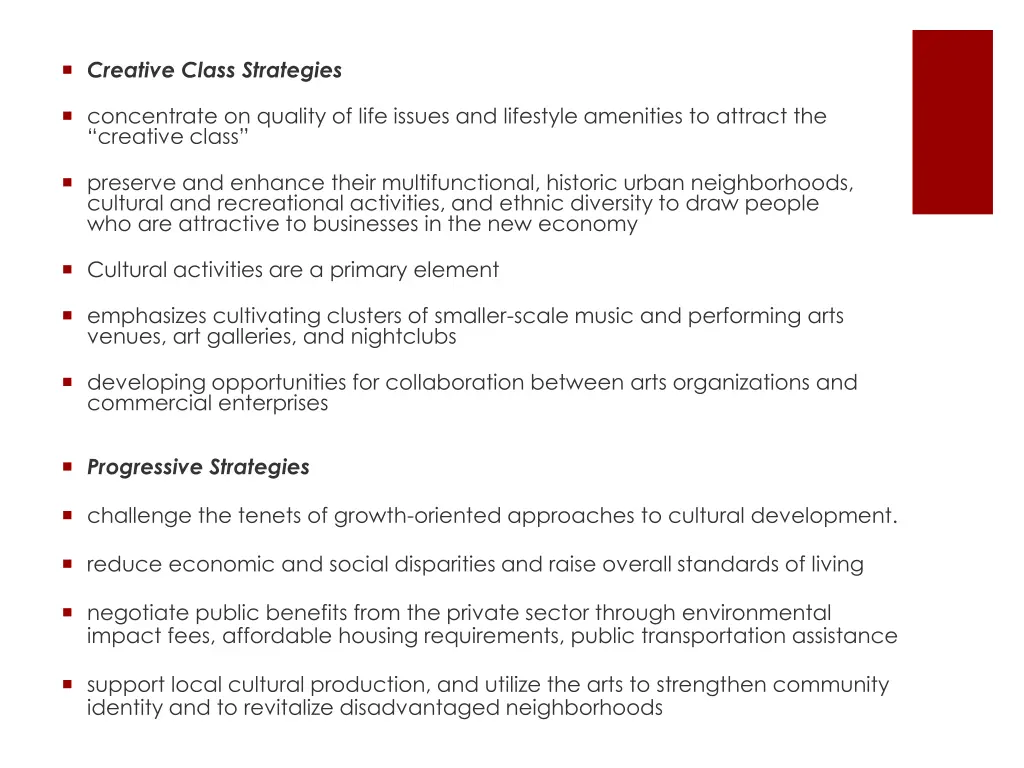 creative class strategies