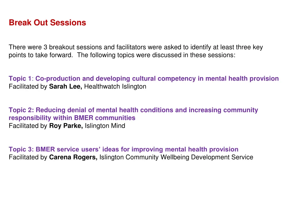 break out sessions