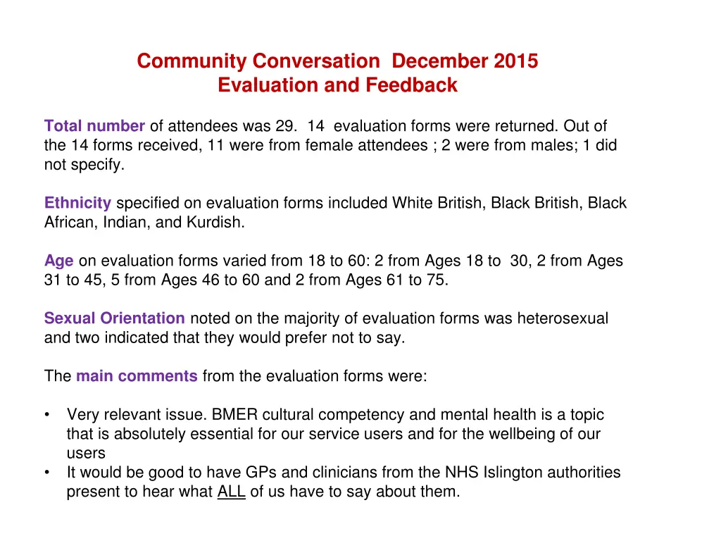 community conversation december 2015 evaluation