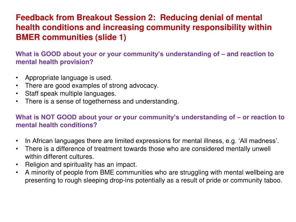 feedback from breakout session 2 reducing denial