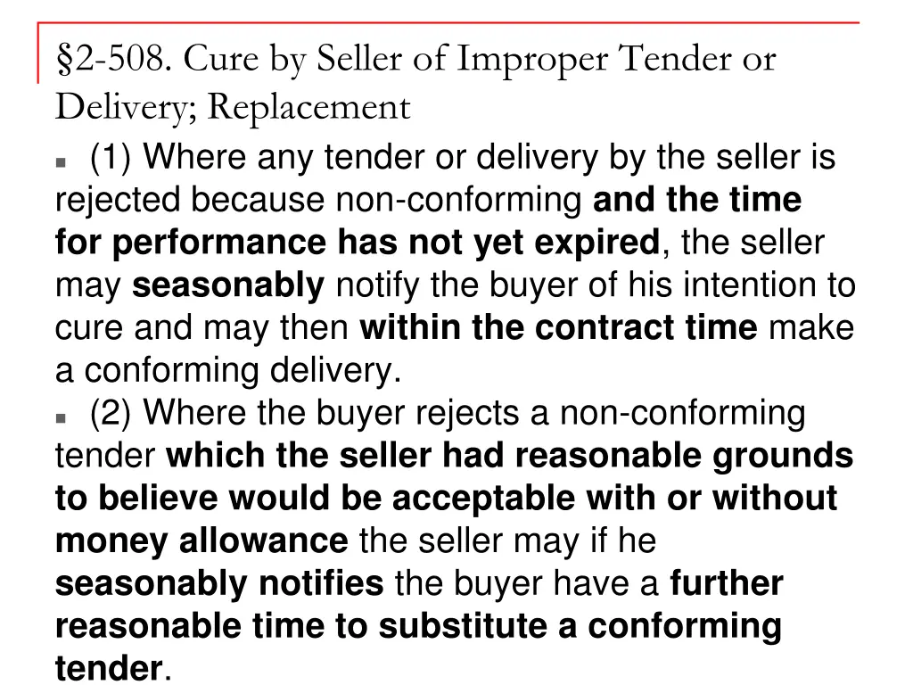 2 508 cure by seller of improper tender