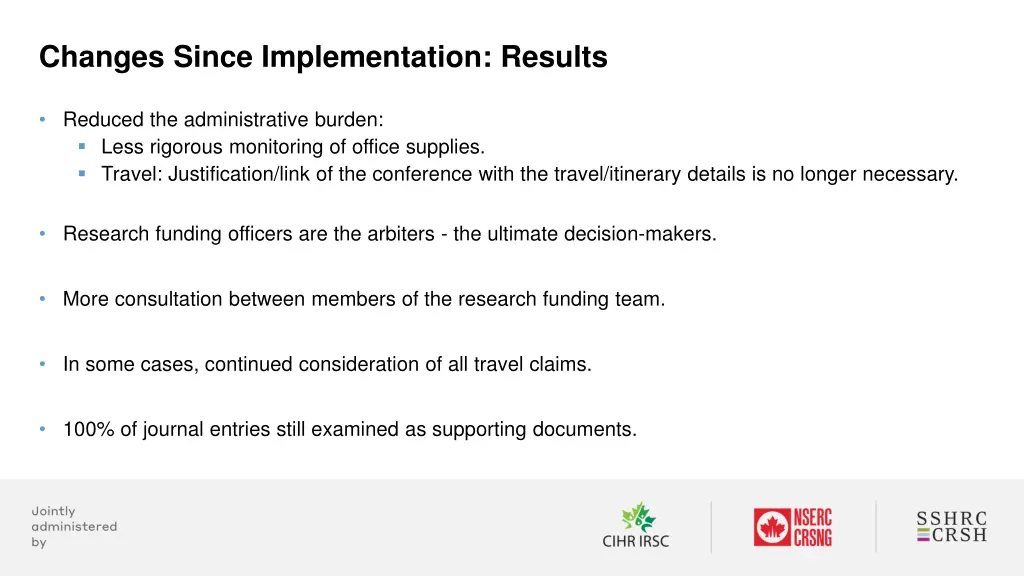 changes since implementation results