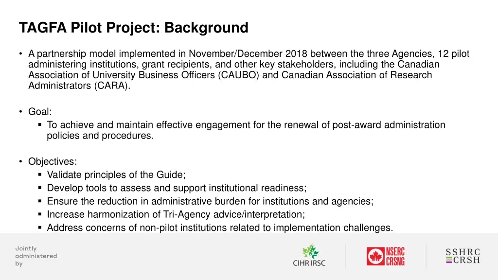 tagfa pilot project background