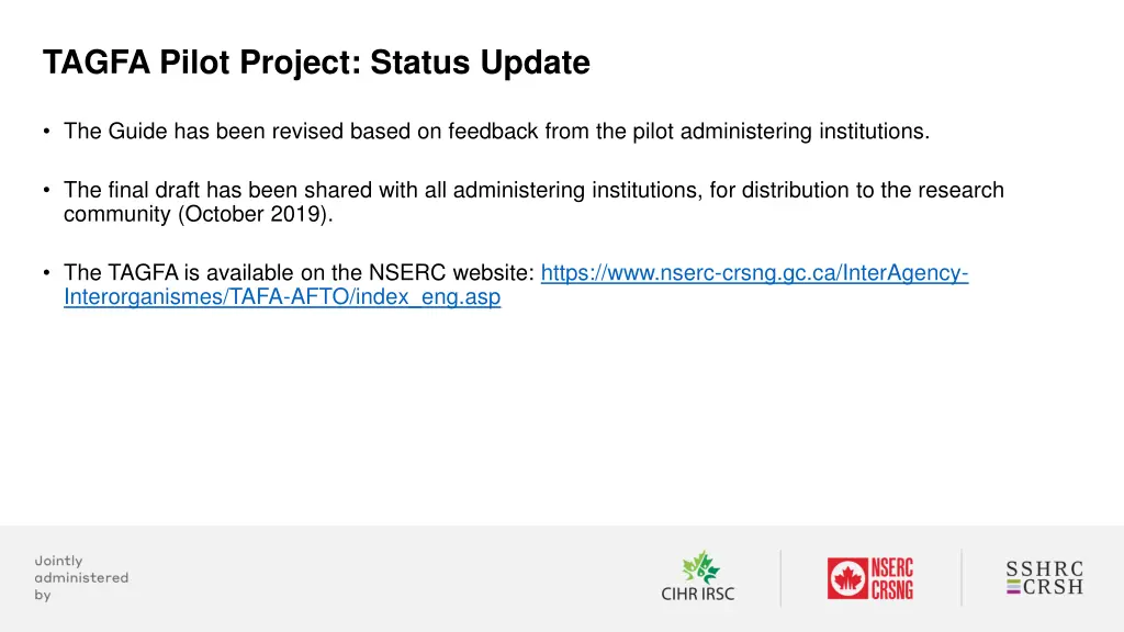 tagfa pilot project status update