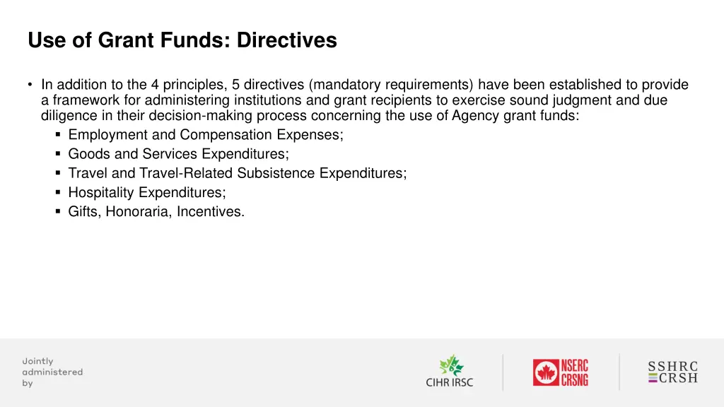 use of grant funds directives