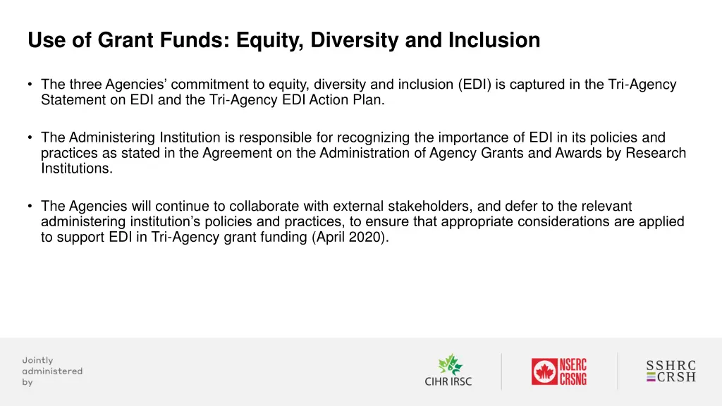use of grant funds equity diversity and inclusion