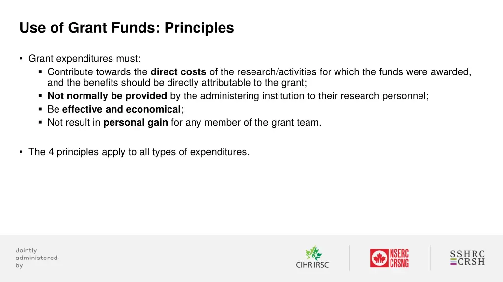 use of grant funds principles