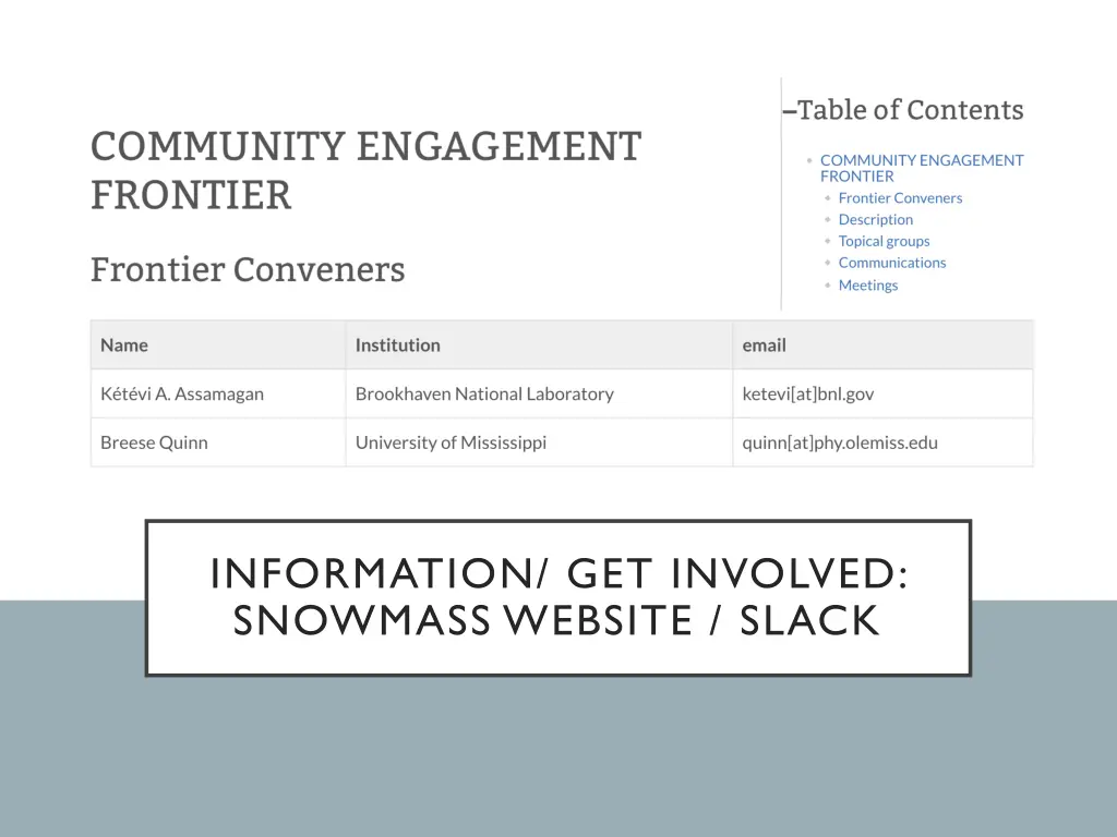 information get involved snowmass website slack