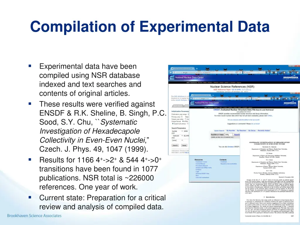 compilation of experimental data