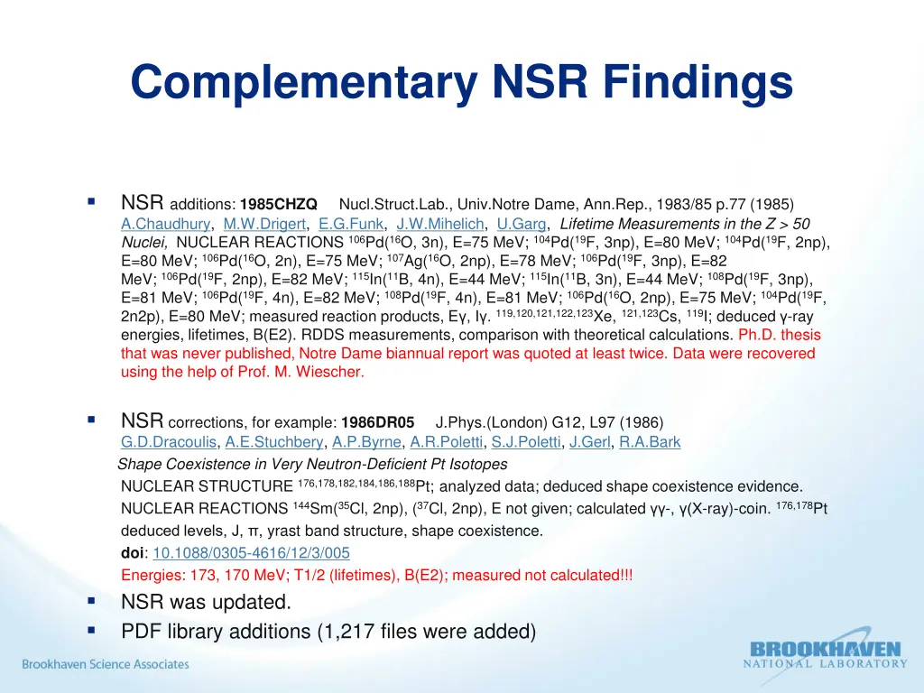 complementary nsr findings
