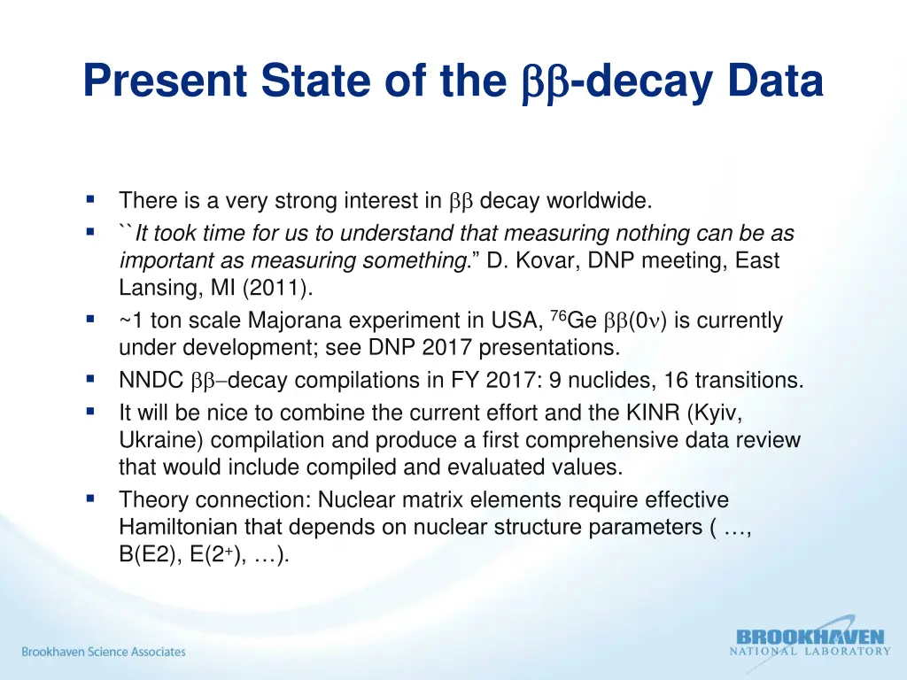 present state of the decay data