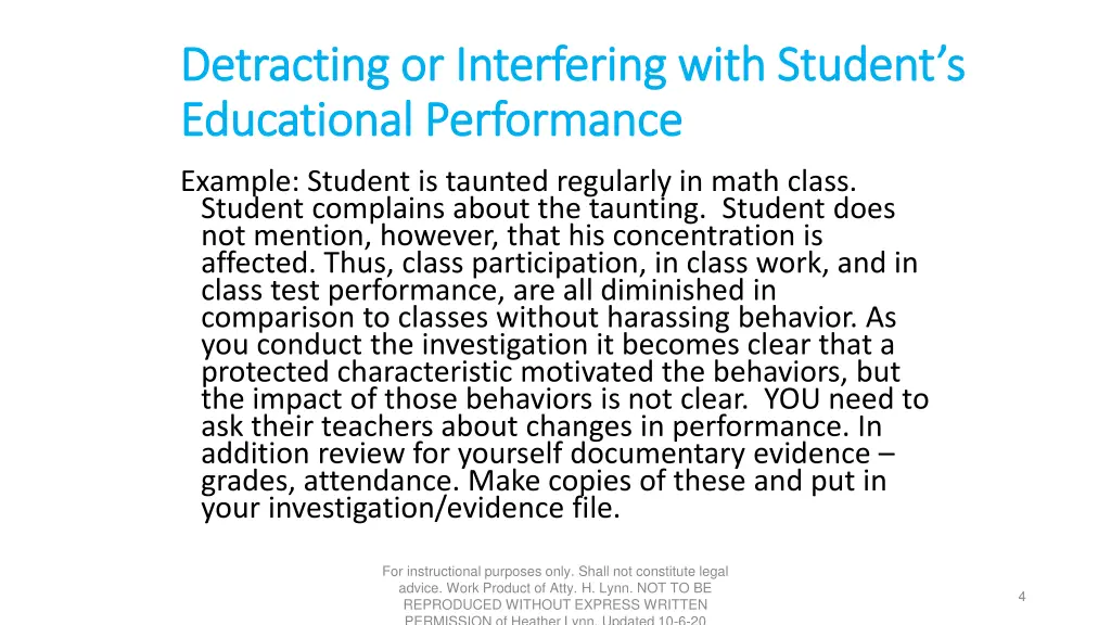 detracting or interfering with student