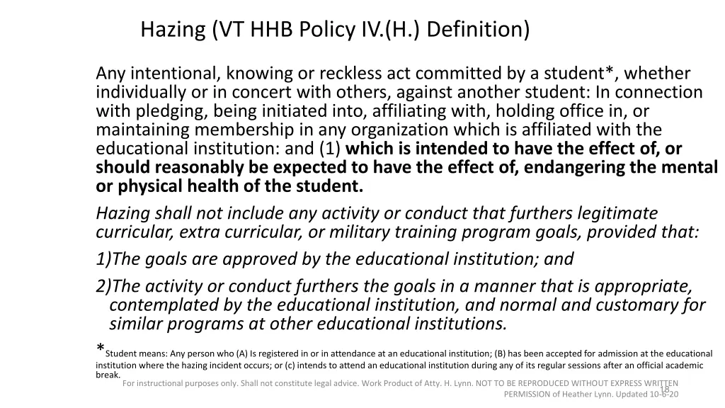 hazing vt hhb policy iv h definition