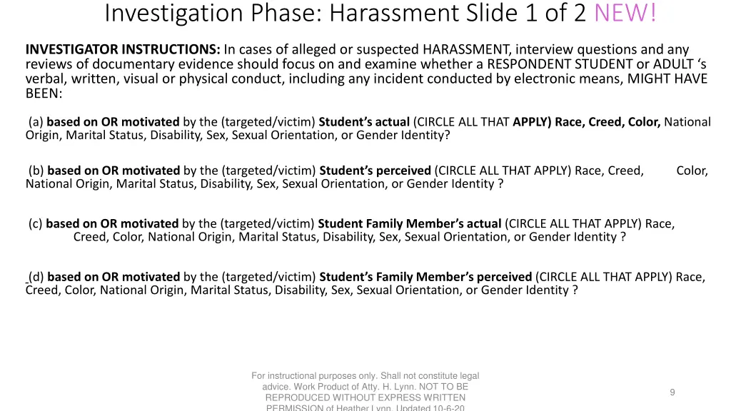 investigation phase harassment slide 1 of 2 new