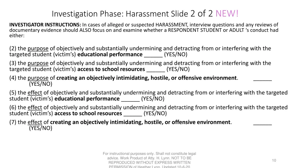 investigation phase harassment slide 2 of 2 new