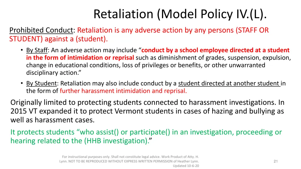 retaliation model policy iv l