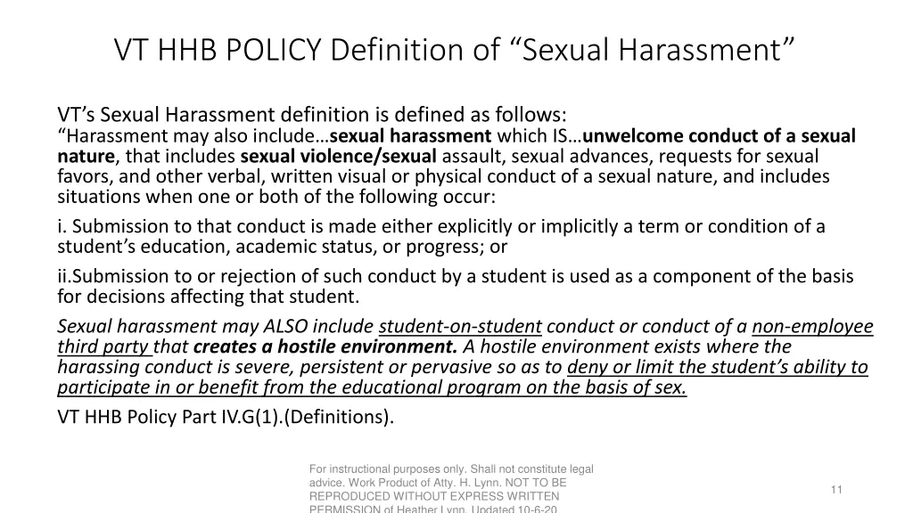 vt hhb policy definition of sexual harassment