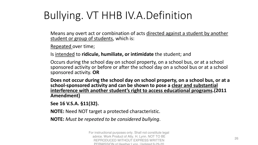 bullying vt hhb iv a definition