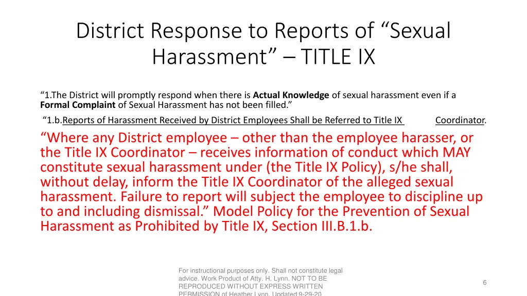 district response to reports of sexual harassment
