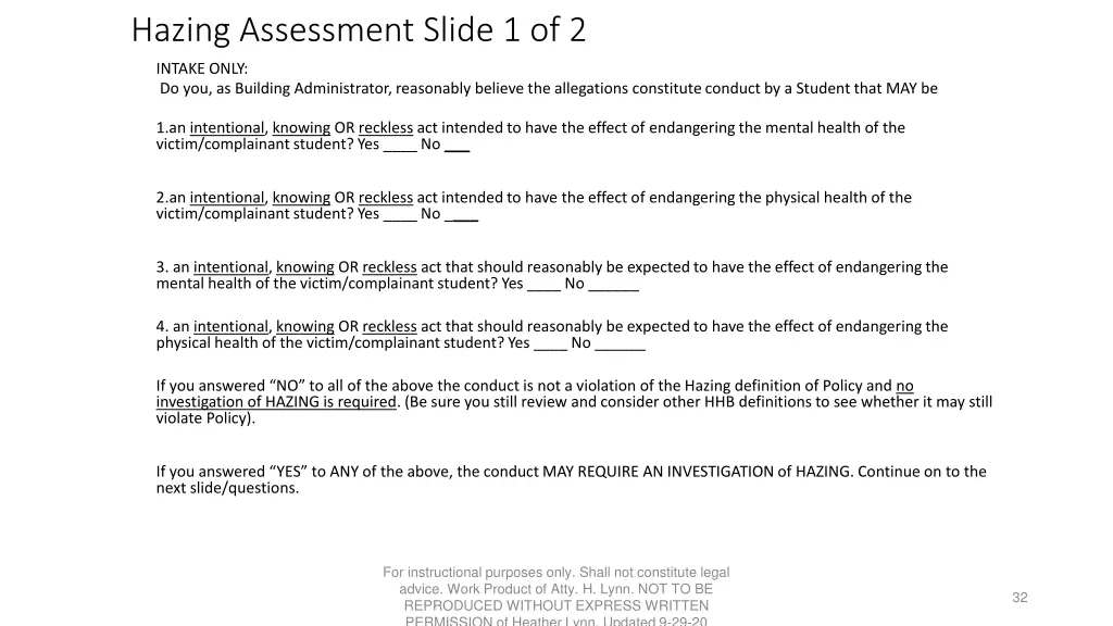 hazing assessment slide 1 of 2