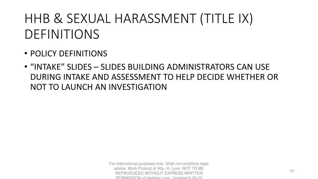hhb sexual harassment title ix definitions