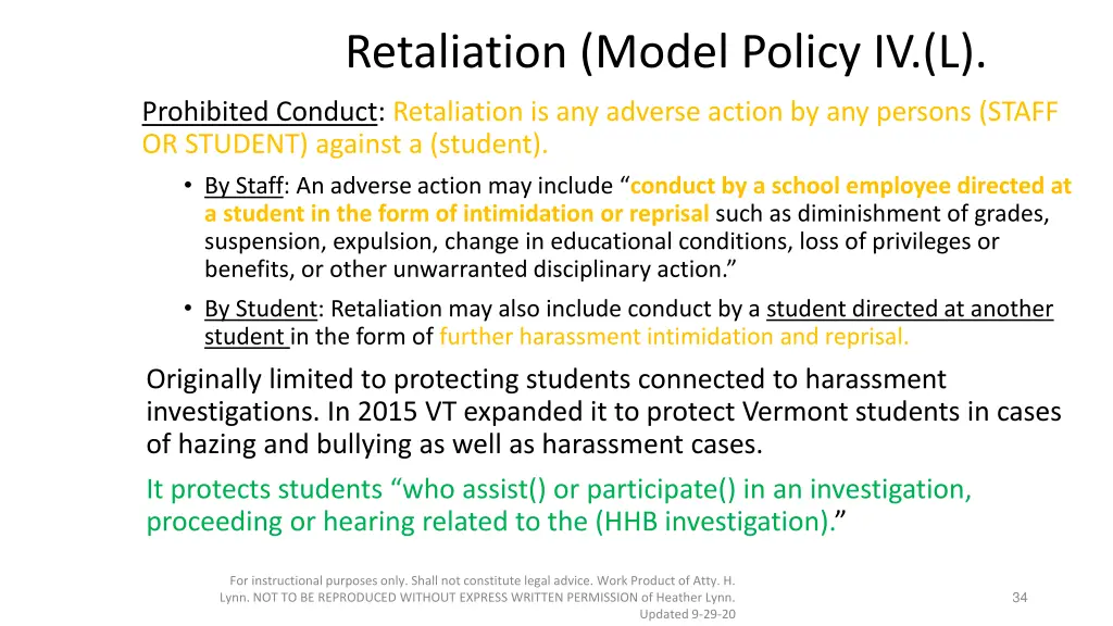retaliation model policy iv l