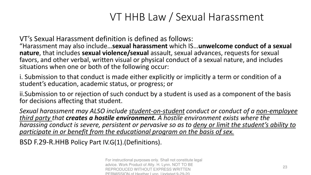 vt hhb law sexual harassment