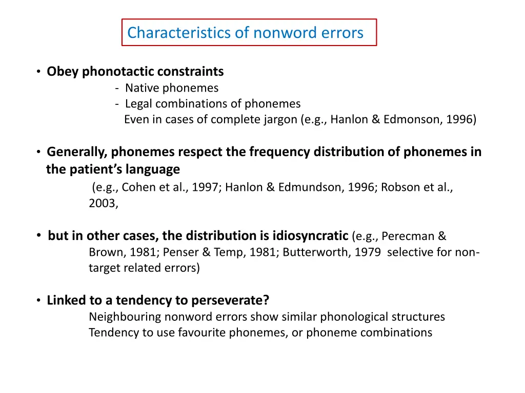 characteristics of nonword errors