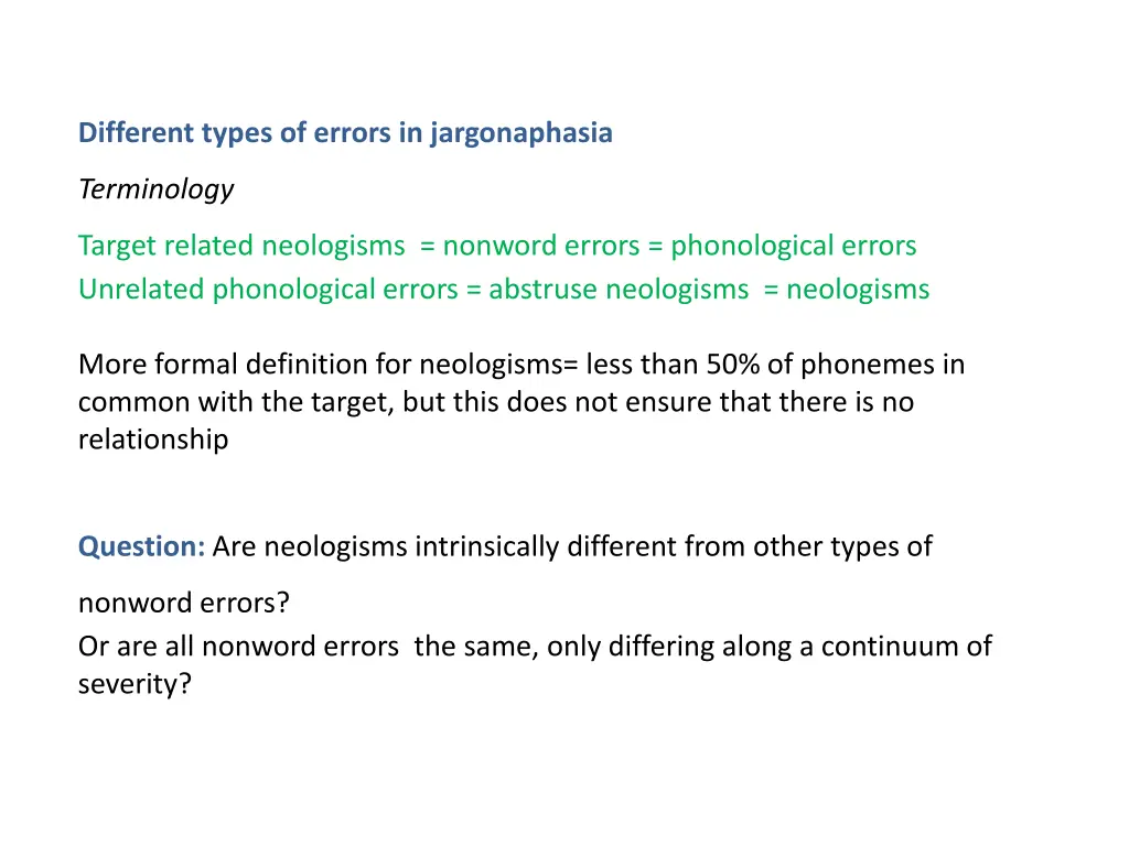 different types of errors in jargonaphasia