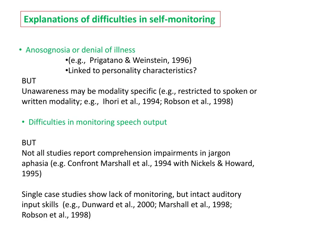 explanations of difficulties in self monitoring