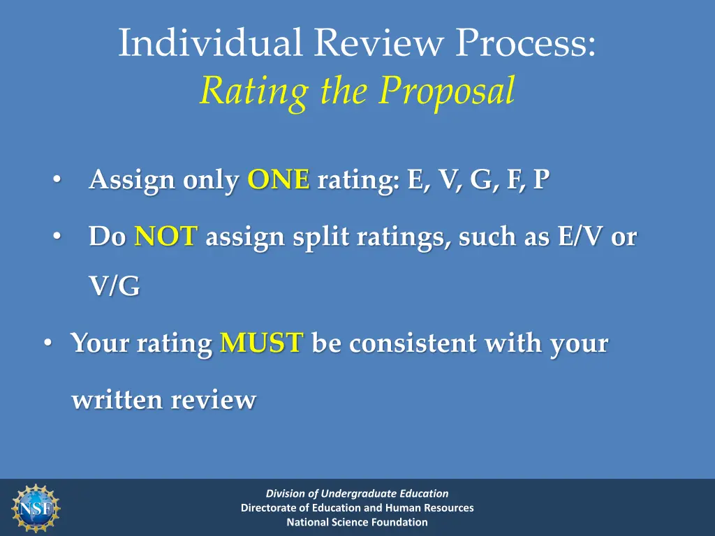 individual review process rating the proposal