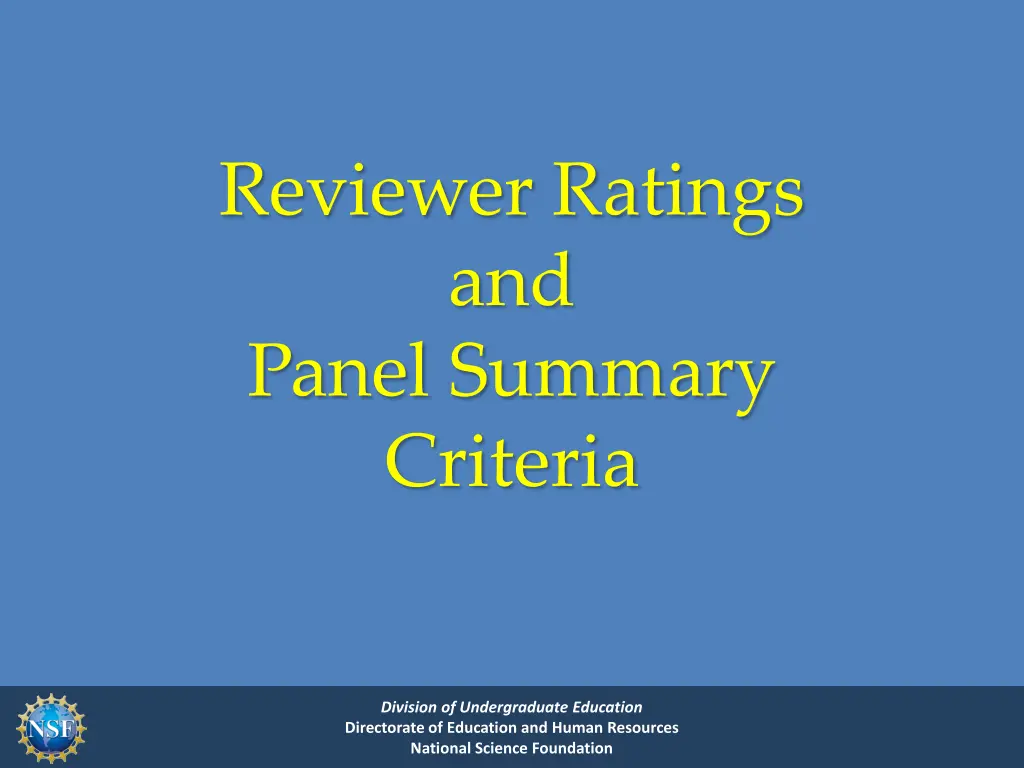 reviewer ratings and panel summary criteria
