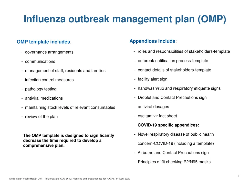 influenza outbreak management plan omp