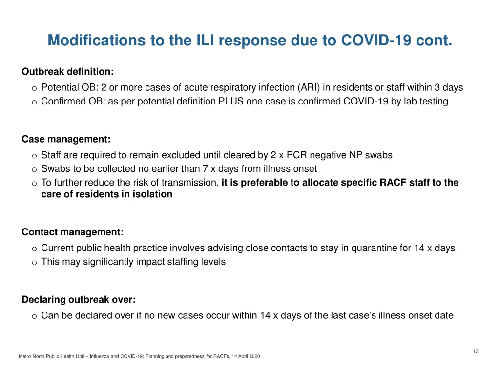 modifications to the ili response due to covid