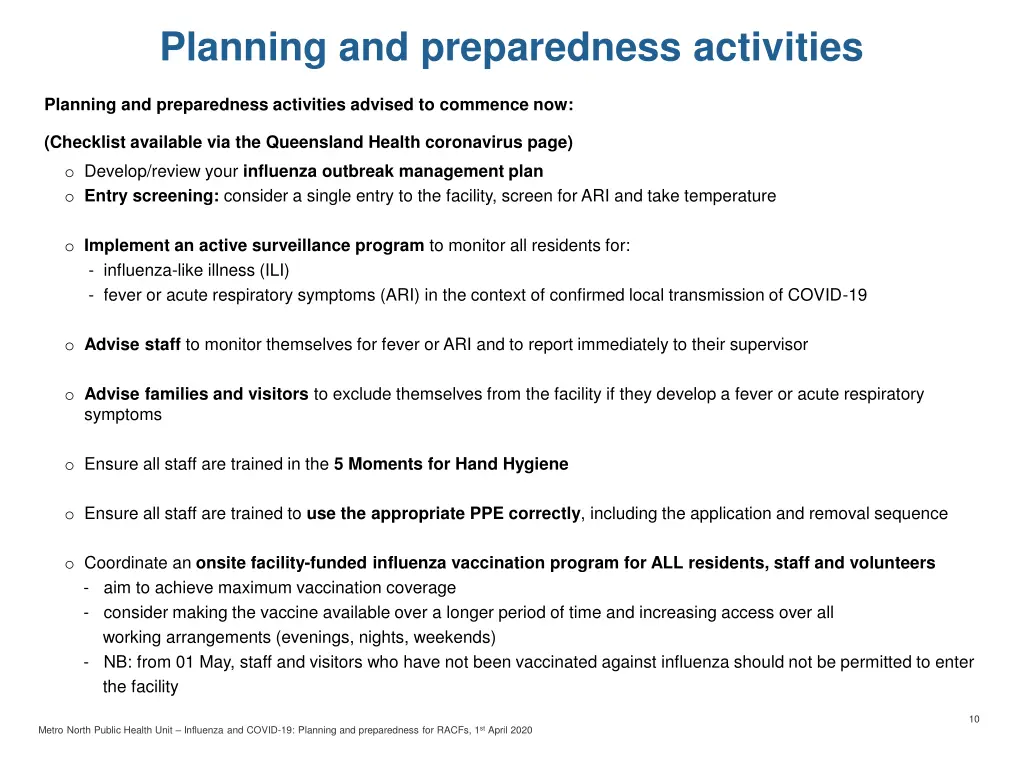 planning and preparedness activities