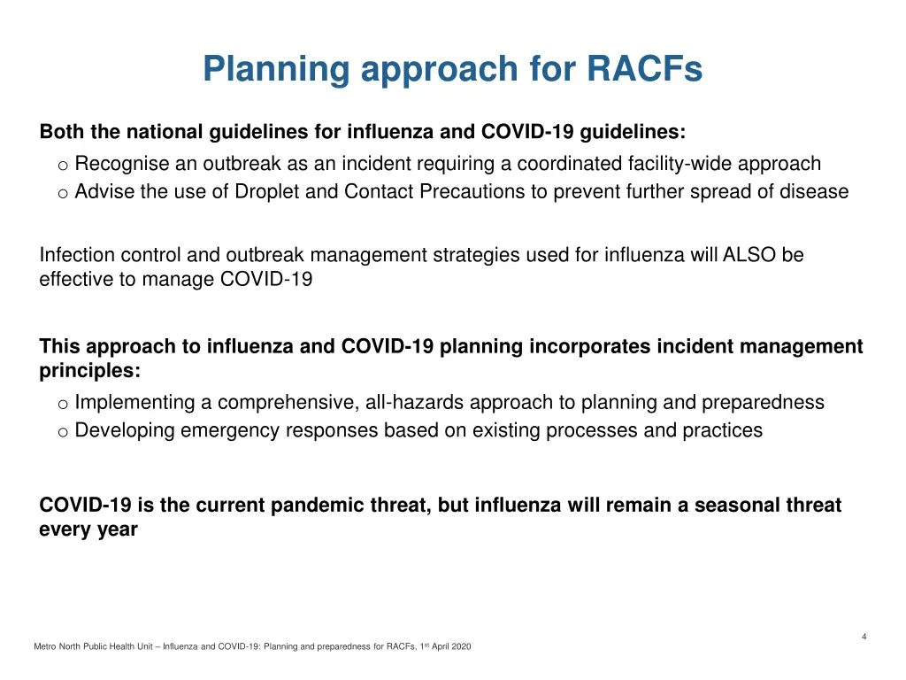 planning approach for racfs