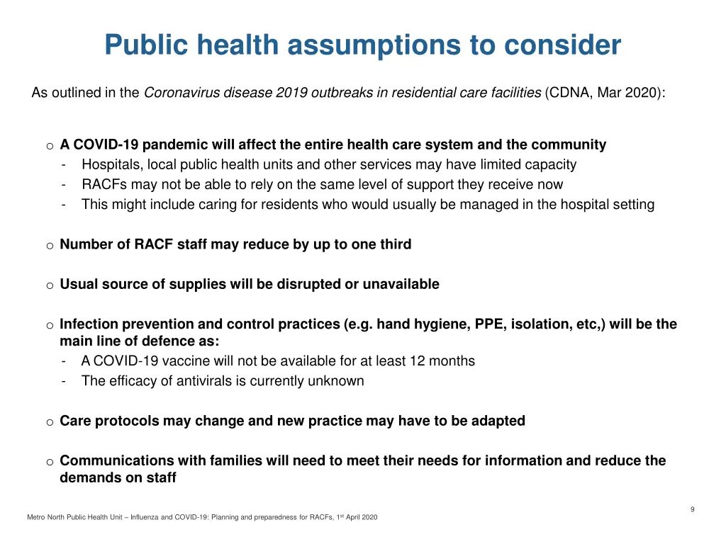 public health assumptions to consider