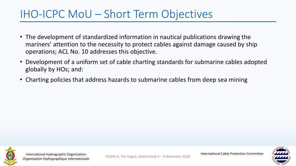 iho icpc mou short term objectives