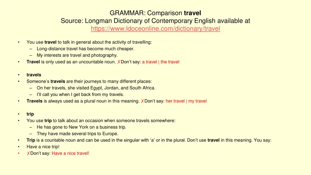 grammar comparison travel
