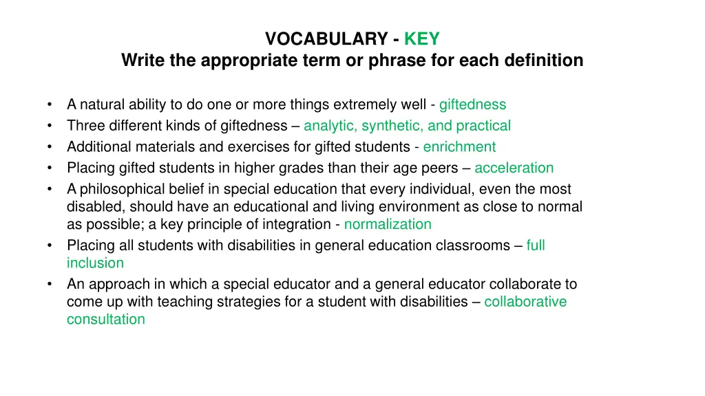 vocabulary key