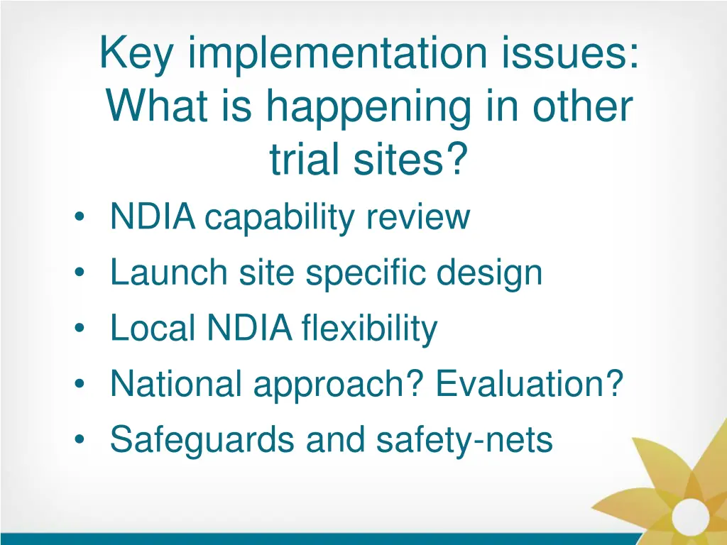 key implementation issues what is happening