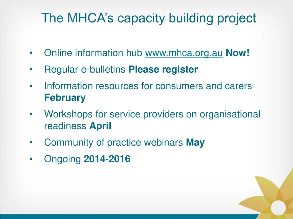 the mhca s capacity building project