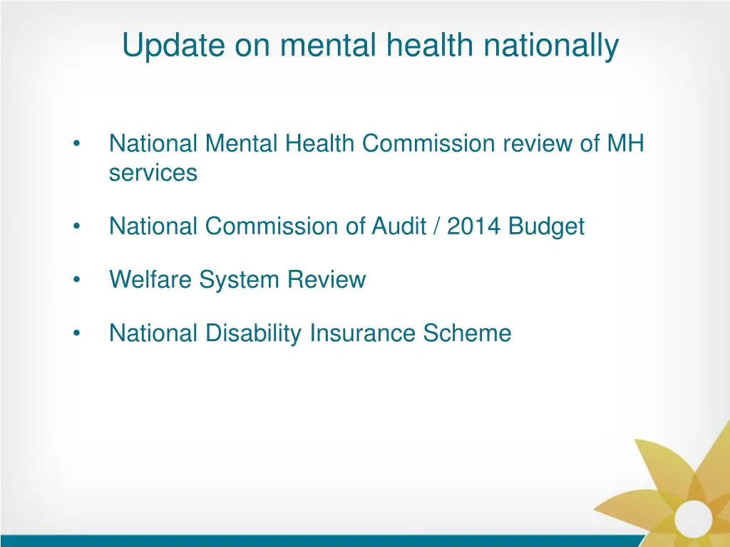 update on mental health nationally