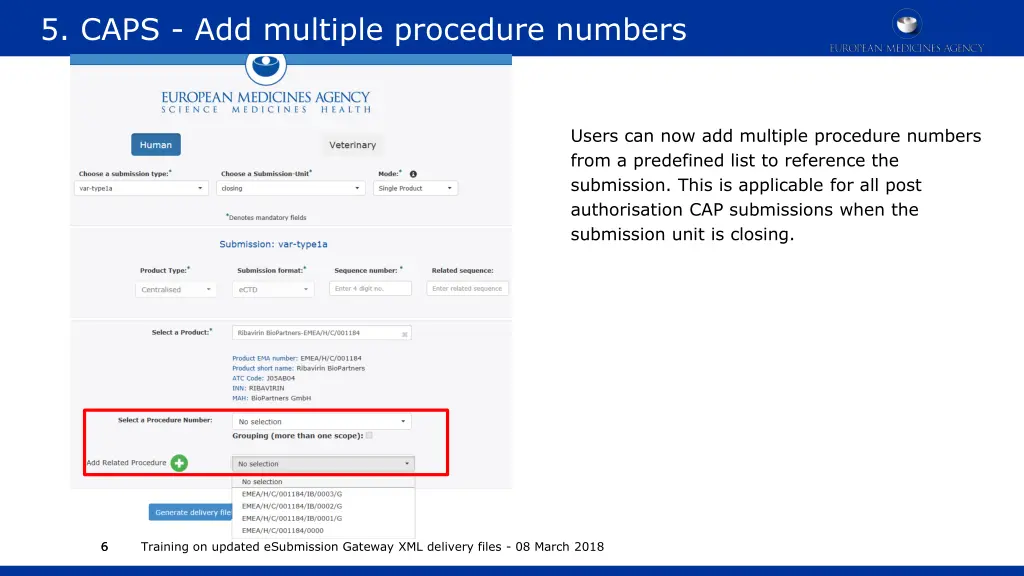 5 caps add multiple procedure numbers