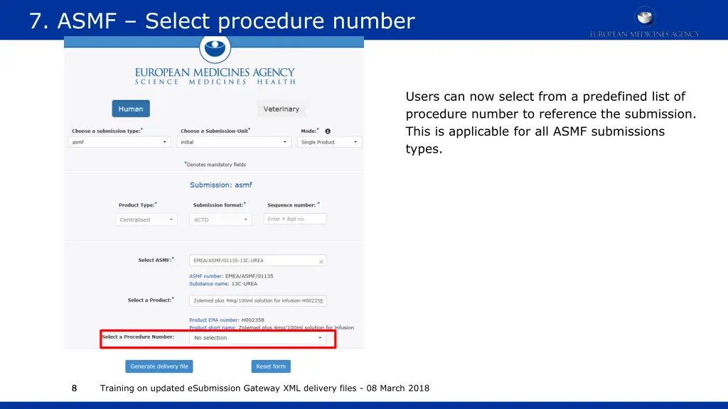 7 asmf select procedure number