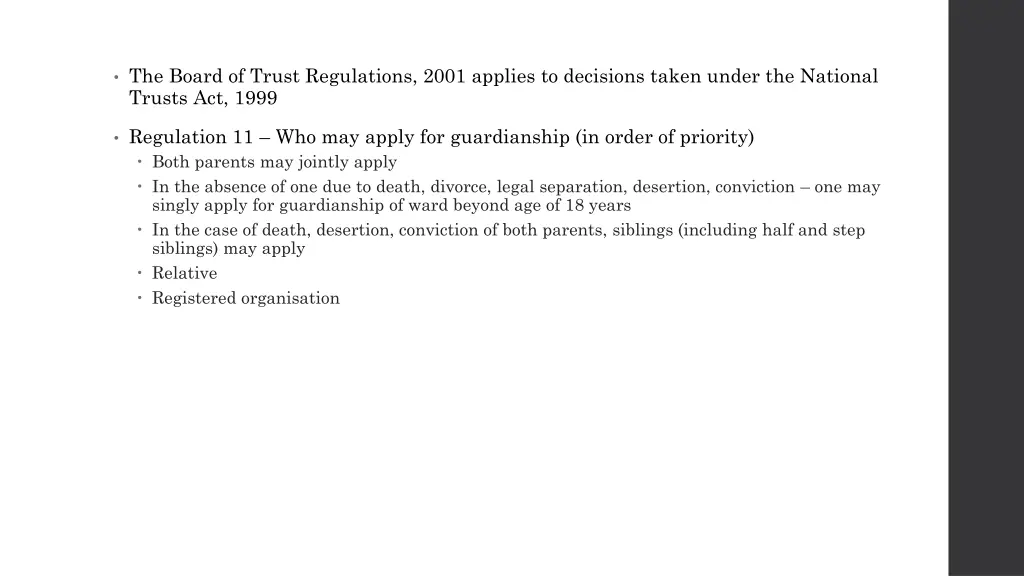 the board of trust regulations 2001 applies